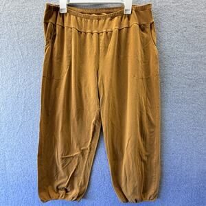 Gundrun Sjoden Jersey Knit Trouser Pants Wide Leg Crop Organic Cotton XL Mustard